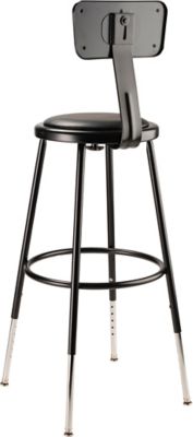 Image showing  Height-Adjustable Heavy-Duty Vinyl Padded Steel Stools, Backrest, 2 pk., 25-33 in., Black