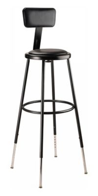 Image showing  Height-Adjustable Heavy-Duty Vinyl Padded Steel Stools, Backrest, 2-Pack, 32-39 in., Black