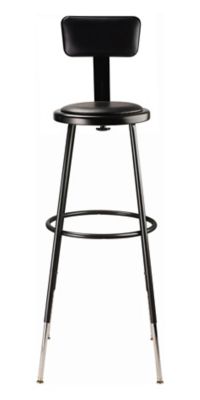 Image showing  Height-Adjustable Heavy-Duty Vinyl Padded Steel Stools, Backrest, 2-Pack, 32-39 in., Black