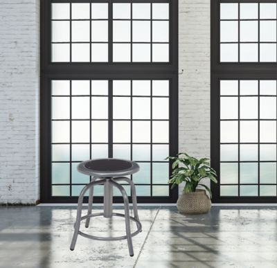 Image showing 5 th National Public Seating Steel Seat Height-Adjustable Swivel Stool, Grey Frame