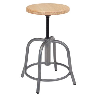 Image showing  Wood Seat Height-Adjustable Swivel Stool