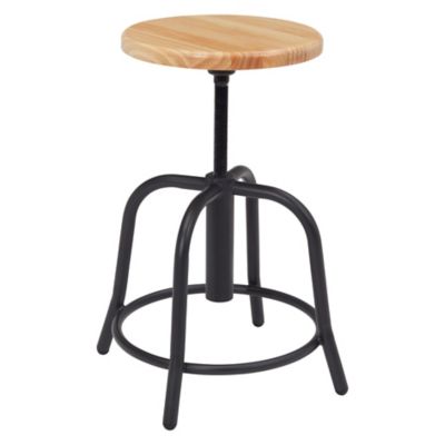 Image showing  Wood Seat Height-Adjustable Swivel Stool