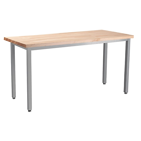 National Public Seating Rectangular Heavy-Duty Fixed-Height Table, Steel Frame, Butcher Block Top
