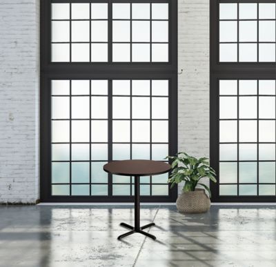 Image showing 4 th National Public Seating Round Composite Wood and Metal X-Base Counter-Height Cafe Table for 4 People