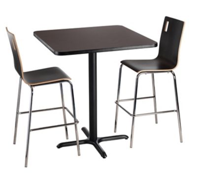 Image showing  Square Composite Wood Cafe Bar-Height Table with Laminate Top and Metal X-Base, 42 in.