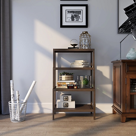 NewRidge Home Goods Solid Wood Dunnsville 4-Shelf Stepped Bookcase, Ladder Bookcase, Espresso