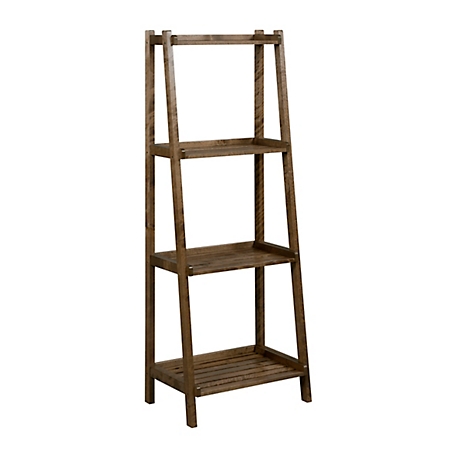 NewRidge Home Goods Dunnsville 60"H Solid Wood 4-Shelf Leaning Ladder Bookshelf, Antique Chestnut