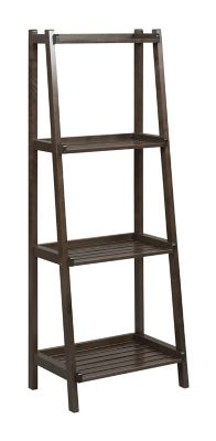NewRidge Home Goods 4-Tier Dunnsville Solid Wood Ladder Leaning Bookcase, Espresso