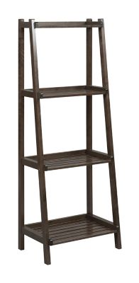 NewRidge Home Goods 4-Shelf Dunnsville Solid Wood Ladder Leaning Bookcase, Espresso