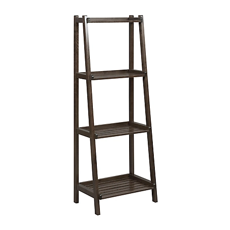NewRidge Home Goods 4-Tier Dunnsville Solid Wood Ladder Leaning Bookcase, Espresso