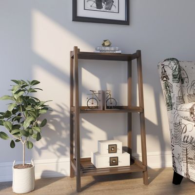 NewRidge Home Goods 3-Shelf Dunnsville Solid Wood Ladder Bookshelf