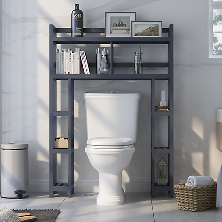 NewRidge Home Goods 6-Shelf Dunnsville Solid Wood Over-the-Toilet Space Saver Bathroom Storage Unit