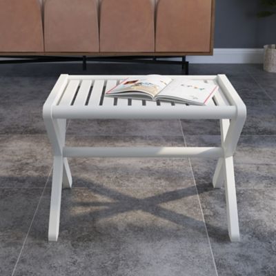 NewRidge Home Goods Abingdon Solid Wood Stool/Bench/Luggage Rack, White, 22.5 in. W x 17 in. H