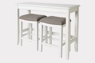 Image showing  Pub Sofa Table with 2 Nested Upholstered Stools, 48 in., Distressed White