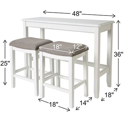 Image showing  Pub Sofa Table with 2 Nested Upholstered Stools, 48 in., Distressed White