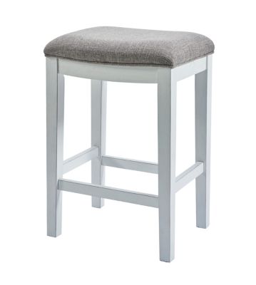 Image showing  Pub Sofa Table with 2 Nested Upholstered Stools, 48 in., Distressed White