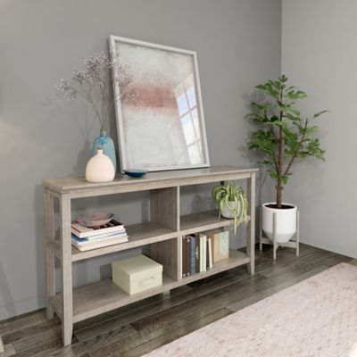 Image showing  2-Shelf Low Wood Bookcase, Washed Gray