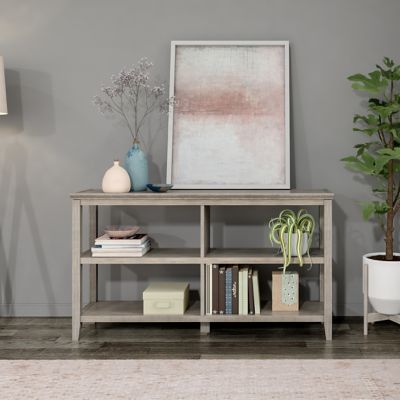 Image showing  2-Shelf Low Wood Bookcase, Washed Gray
