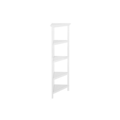 Image showing  4-Shelf Tall Wood Corner Bookcase with Open Bookshelves, White