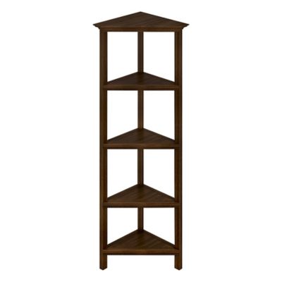 NewRidge Home Goods 4-Tier Corner Wooden Bookcase Walnut