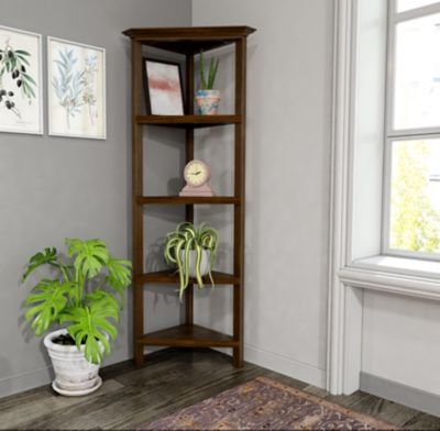 Image showing  4-Shelf Corner Wooden Bookcase, Walnut