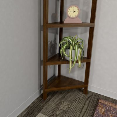 Image showing  4-Shelf Corner Wooden Bookcase, Walnut