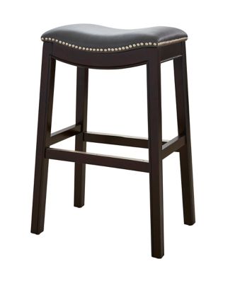 NewRidge Home Goods Julian 30in. H Bar-Height Wood Barstool with Gray Faux-Leather Seat, Espresso Frame