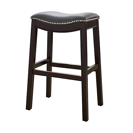 NewRidge Home Goods Julian 30in. H Bar-Height Wood Barstool with Gray Faux-Leather Seat, Espresso Frame