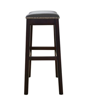 Image showing  Julian Bar-Height Wood Stool with Faux-Leather Seat, 30 in. Espresso/Gray