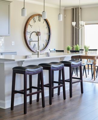 Image showing  Julian Bar-Height Wood Stool with Faux-Leather Seat, 30 in. Espresso/Gray