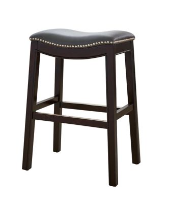 NewRidge Home Goods Julian Counter-Height Wood Bar Stool with Gray Faux Leather Seat, Espresso Frame