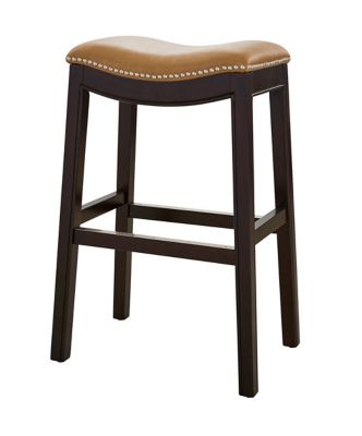 NewRidge Home Goods Julian 30in. H Bar-Height Wood Barstool with Tan Faux-Leather Seat, Espresso Frame