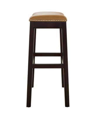 Image showing  Julian Bar-Height Wood Stool with Faux-Leather Seat, 30 in., Espresso/Tan