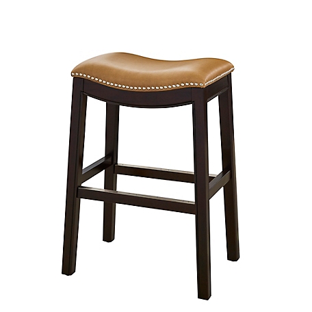 NewRidge Home Goods Julian Counter-Height Wood Bar Stool with Tan Faux Leather Seat, Espresso Frame
