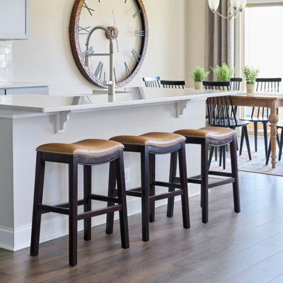 Image showing  Julian Counter-Height Wood Bar Stool with Faux Leather Seat, 25 in., Espresso/Tan