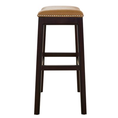 Image showing  Julian Counter-Height Wood Bar Stool with Faux Leather Seat, 25 in., Espresso/Tan