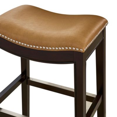 Image showing  Julian Counter-Height Wood Bar Stool with Faux Leather Seat, 25 in., Espresso/Tan