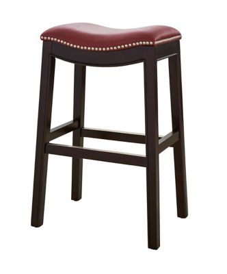 NewRidge Home Goods Julian 30"H Bar-Height Wood Barstool with Red Faux-Leather Seat