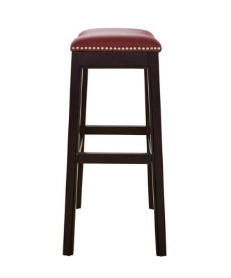 Image showing  Julian Bar-Height Wood Stool with Faux-Leather Seat, 30 in., Red