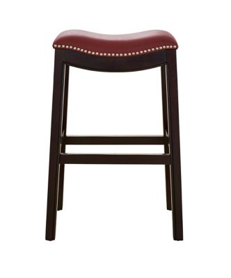 Image showing  Julian Bar-Height Wood Stool with Faux-Leather Seat, 30 in., Red