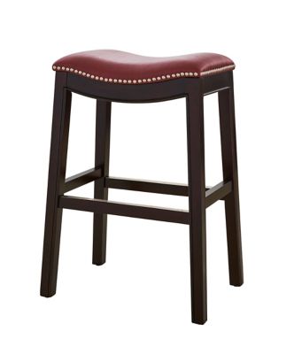 NewRidge Home Goods Julian 25in. H Counter-Height Wood Barstool with Red Faux-Leather Seat, Espresso Frame