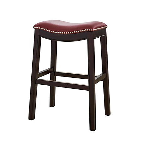 NewRidge Home Goods Julian 25in. H Counter-Height Wood Barstool with Red Faux-Leather Seat, Espresso Frame