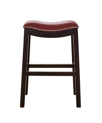 Image showing  Julian Counter-Height Wood Bar Stool with Faux-Leather Seat, 25 in., Espresso/Red