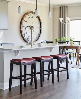 Image showing  Julian Counter-Height Wood Bar Stool with Faux-Leather Seat, 25 in., Espresso/Red