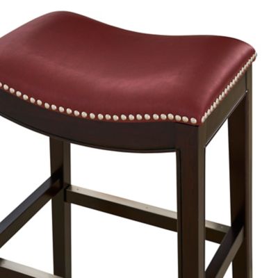 Image showing  Julian Counter-Height Wood Bar Stool with Faux-Leather Seat, 25 in., Espresso/Red
