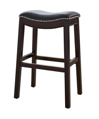 NewRidge Home Goods Julian 30in. H Wood Bar-Height Barstool with Black Faux-Leather Seat, Espresso Finish