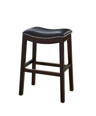 NewRidge Home Goods Julian 25 in.H Counter-Height Wood Barstool with Black Faux-Leather Seat