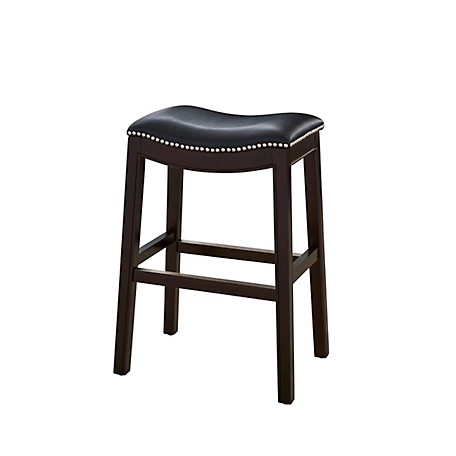 NewRidge Home Goods Julian 25 in.H Counter-Height Wood Barstool with Black Faux-Leather Seat