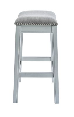 Image showing  Zoey Bar-Height Wood Saddle-Seat Stool, 30 in., Whitewash/Gray
