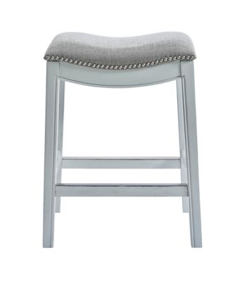 Image showing  Zoey Counter-Height Backless Wood Saddle-Seat Bar Stool with Nail Head Trim, 25 in., Alabaster White